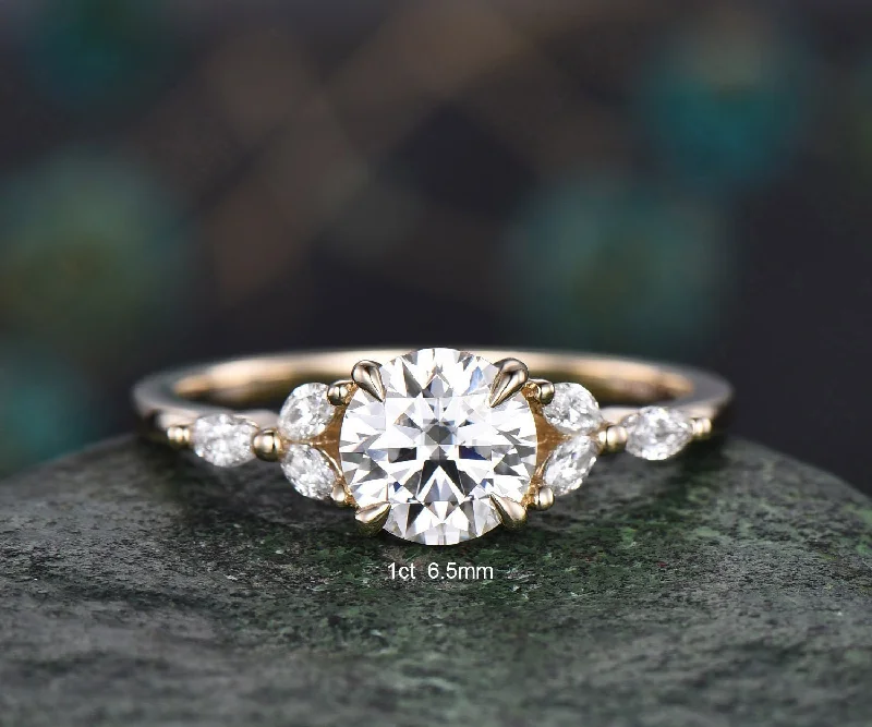 1ct round cut moissanite ring gold vintage moissanite engagement ring marquise cut diamond ring women unique promise anniversary ring gifts