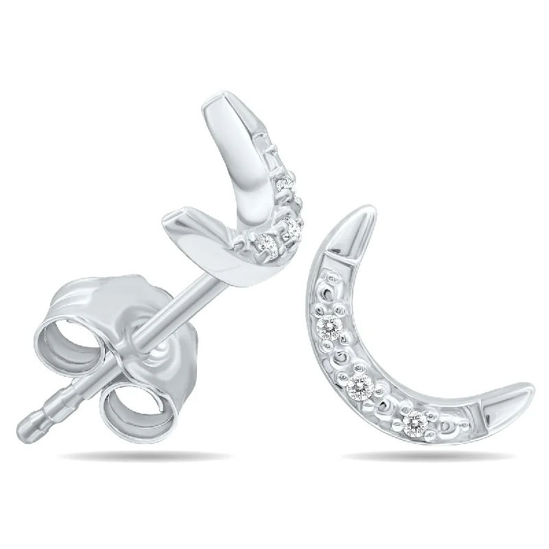 Marquee Diamond Crescent Moon Stud Earrings in .925 Sterling Silver