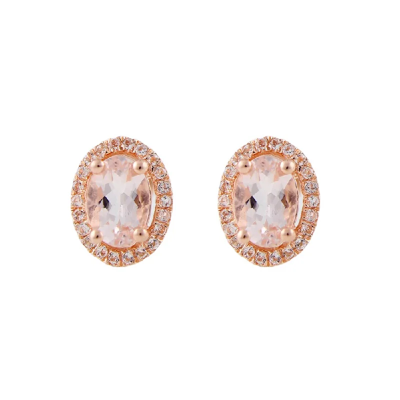 10K Rose Gold Morganite and Diamond Princess Diana Oval Halo Stud Earrings (1/5cttw, H-I Color, I1-I2 Clarity)