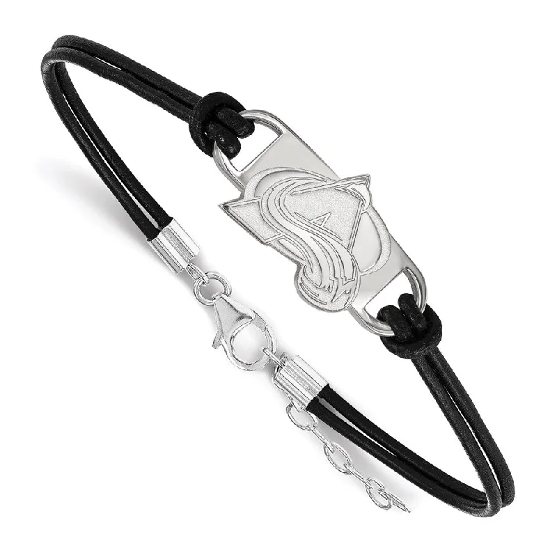 Sterling Silver & Leather NHL Avalanche Adj. Bracelet