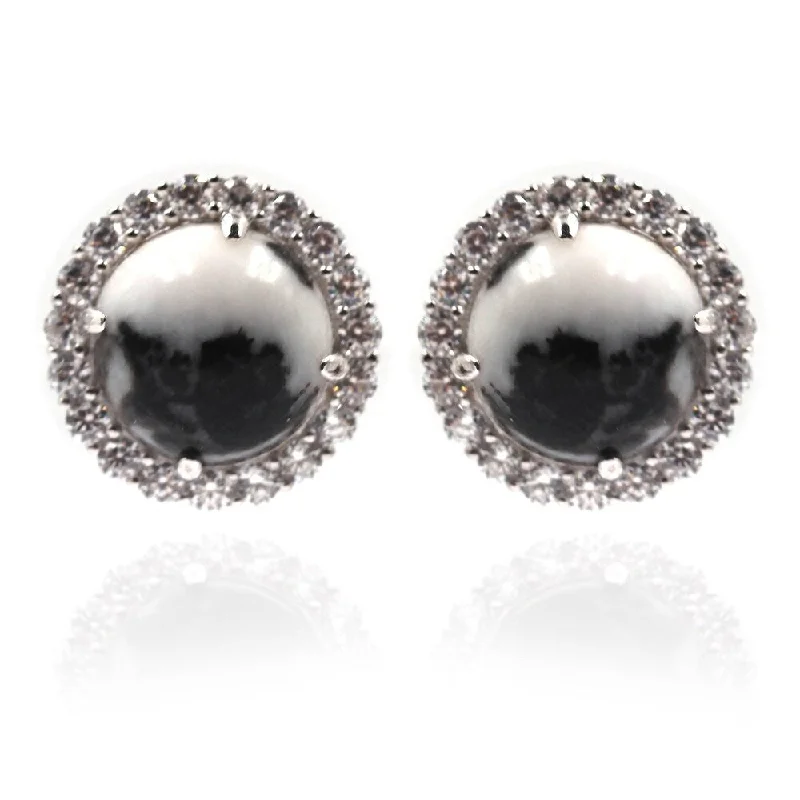 925 Sterling Silver White Buffalo and White CZ Stud Earrings