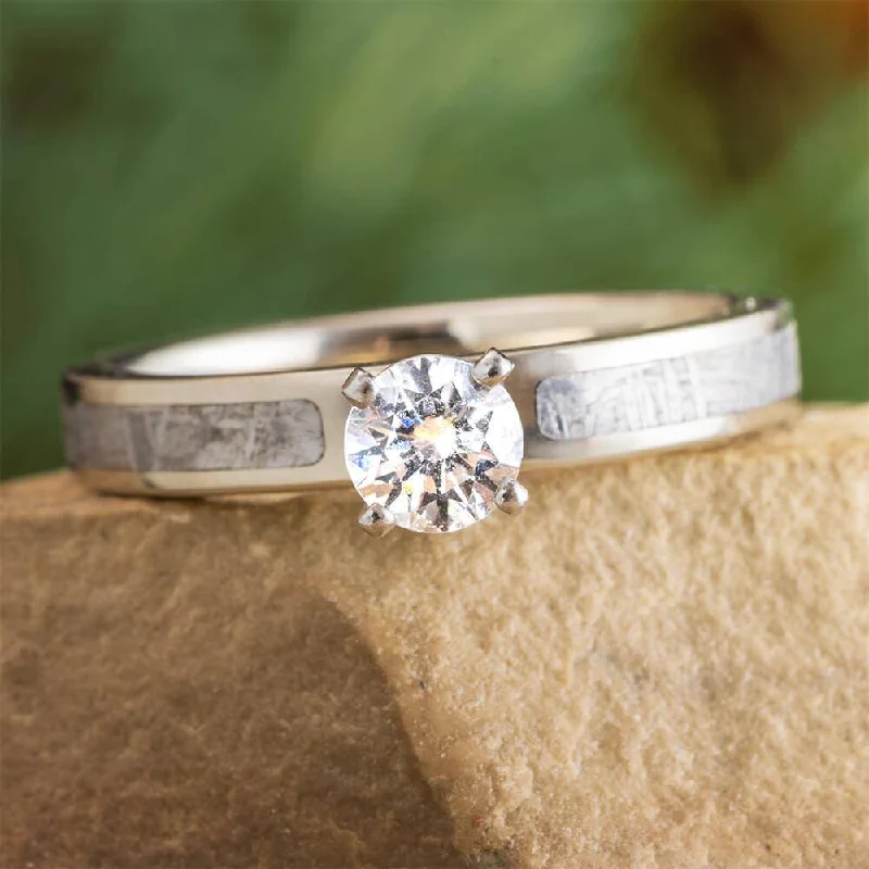 0.5 CT Diamond Engagement Ring with Gibeon Meteorite in White Gold