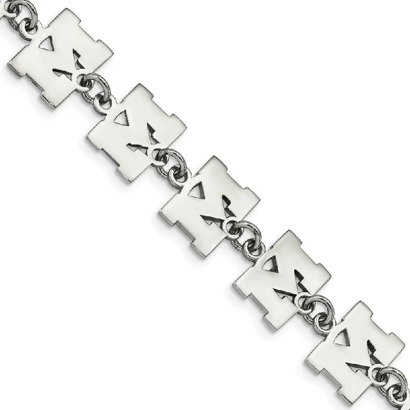 Stainless Steel University of Michigan Link Bracelet, 6.5 to 8 Inch