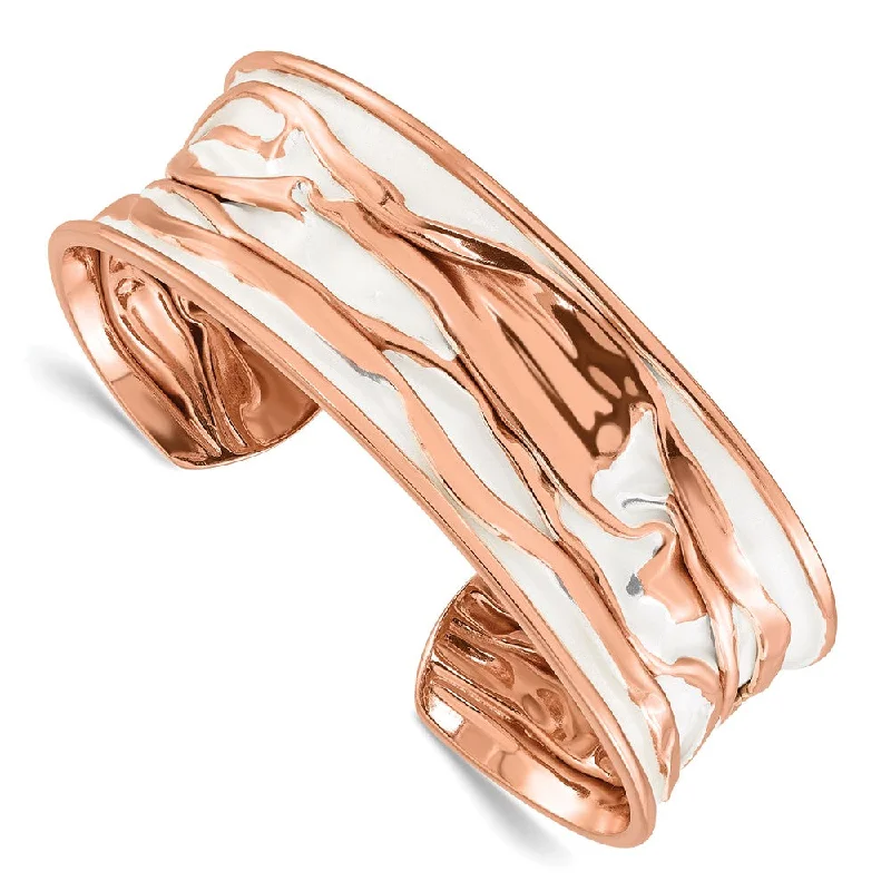 22mm Rose Gold Tone Plated Sterling Silver Concave Crinkle Cuff Brac.