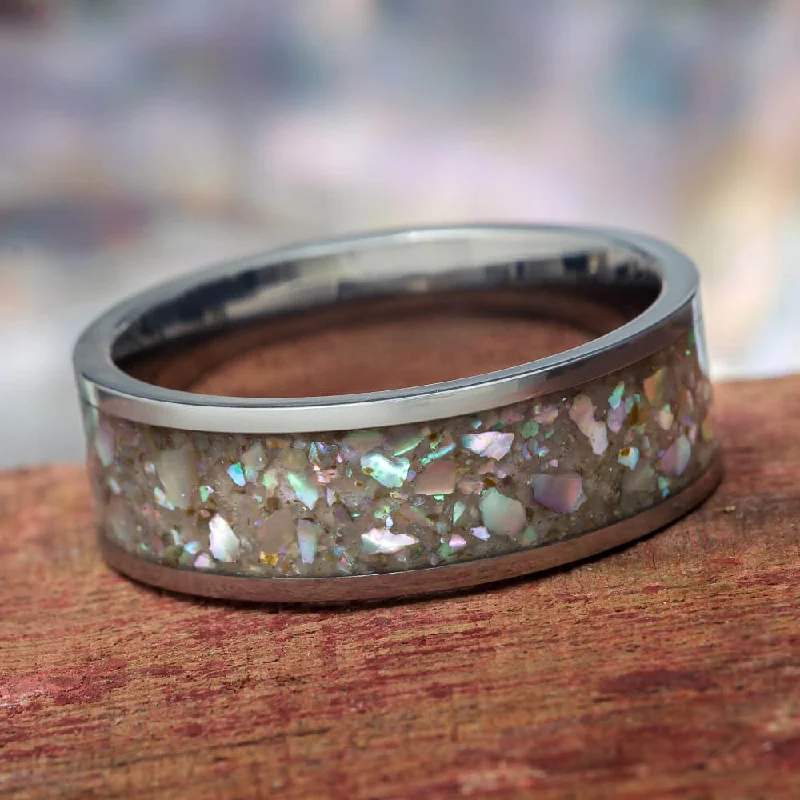 Crushed Abalone & Titanium Wedding Band