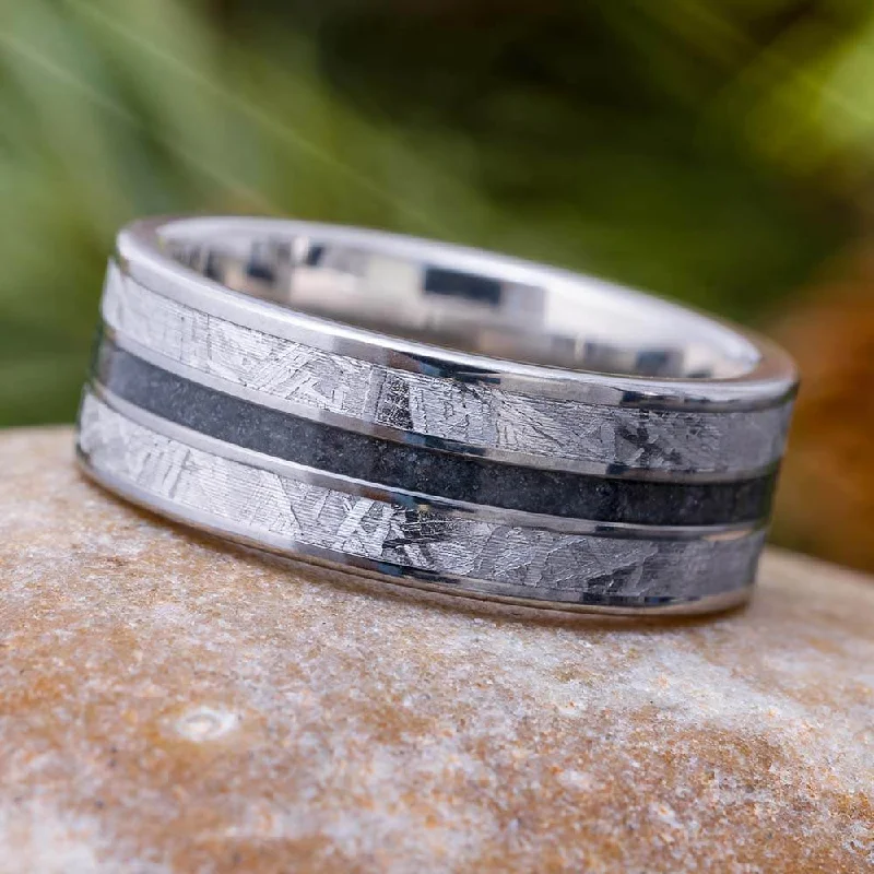 Meteorite Wedding Band with Crushed Onyx