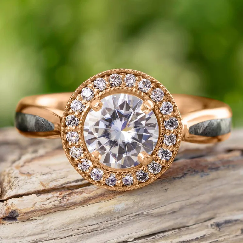 Rose Gold Halo Engagement Ring With Meteorite