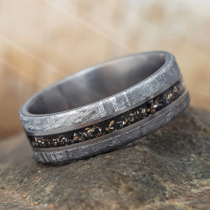 Black Stardust & Meteorite Wedding Band in Matte Titanium