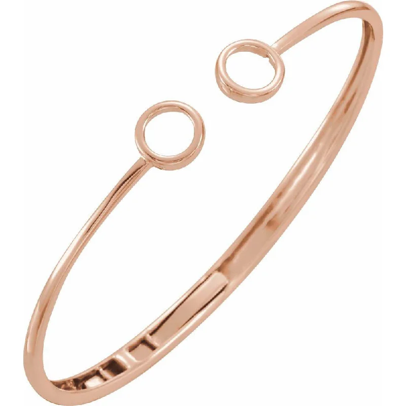 14k Yellow, White or Rose Gold Hinged Circle Cuff Bracelet, 7 Inch