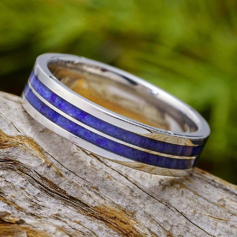 Men's Wedding Band With Lapis Lazuli & Sapphires