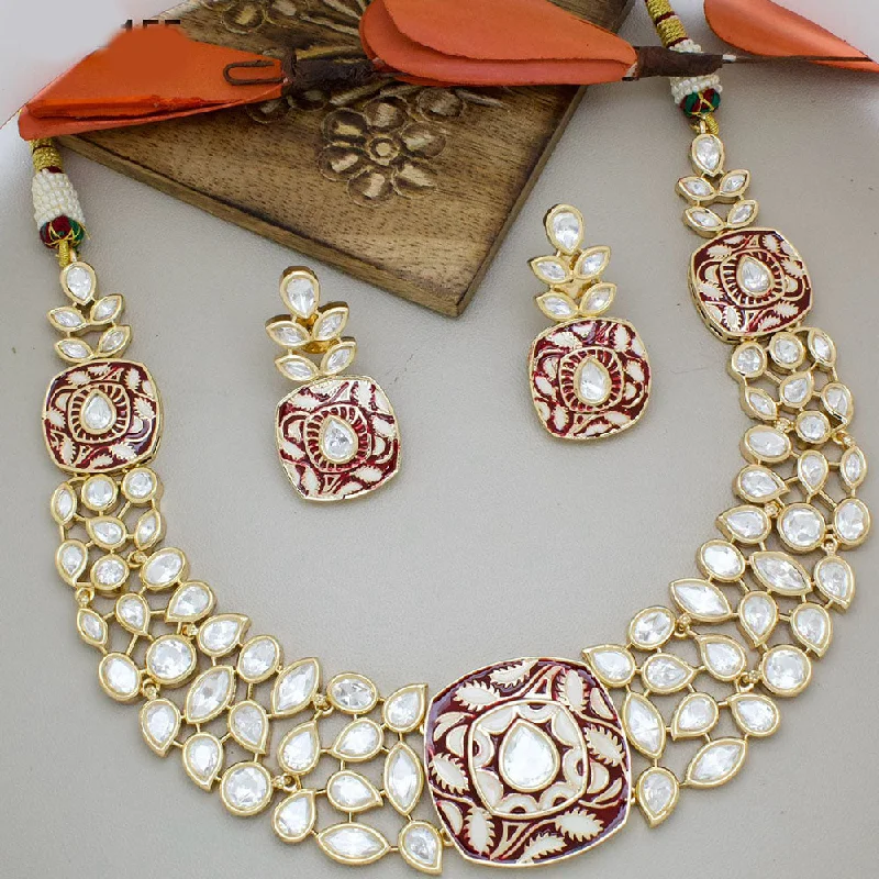 JCM Gold Plated Polki Kundan Stone And Meenakari Necklace Set