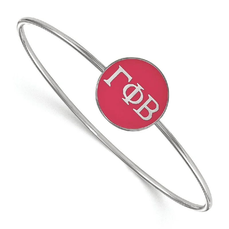 Sterling Silver Gamma Phi Beta Red Enamel Greek Bangle - 8 in.