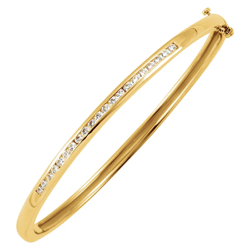 14k Yellow Gold & 5/8 Ctw Diamond 3mm Hinged Bangle Bracelet