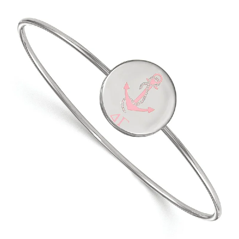 Sterling Silver Delta Gamma Pink Enamel Anchor Bangle - 8 in.