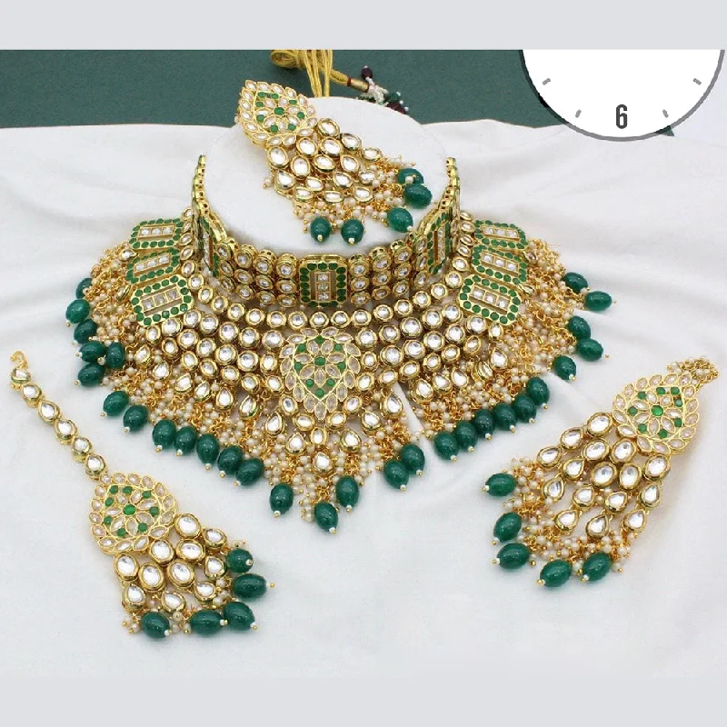 Manisha Jewellery Gold Plated  Kundan Stone And Beads Choker Necklace Set