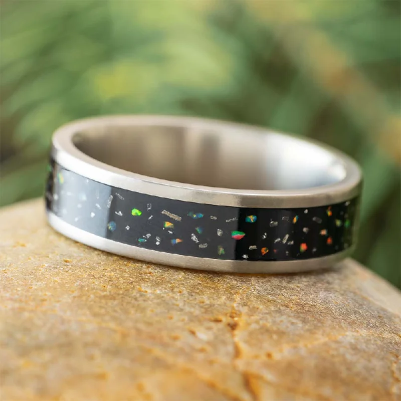 Black Opal Stardust™ Meteorite Wedding Band