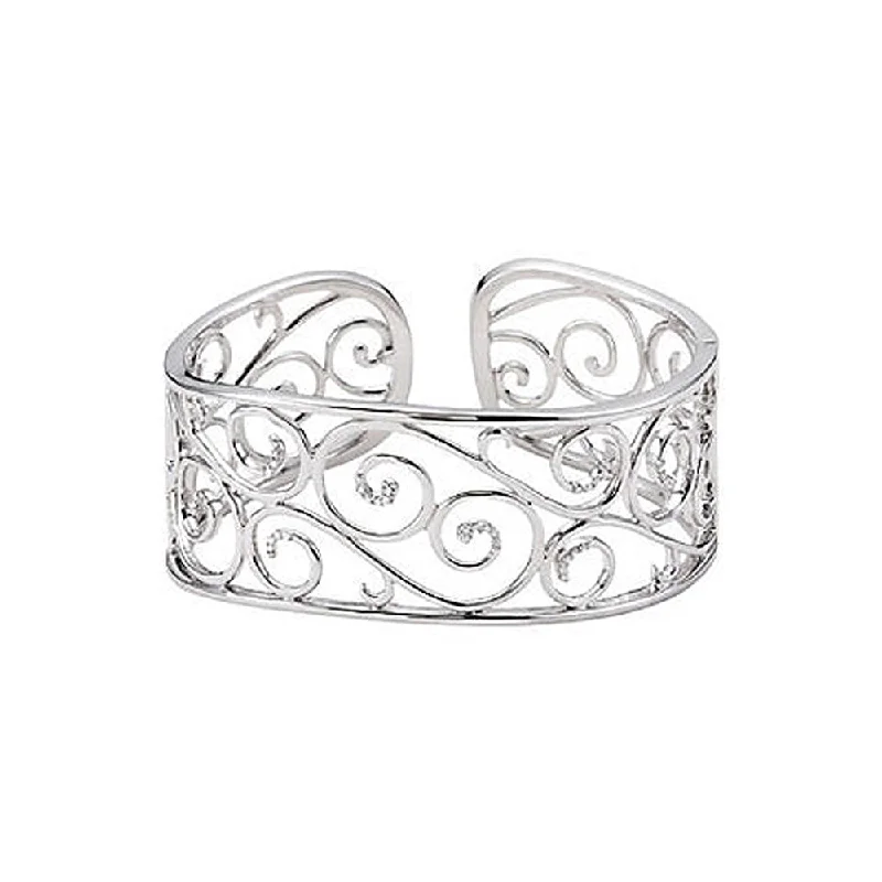 Sterling Silver 28mm Diamond Open Scroll Cuff Bracelet