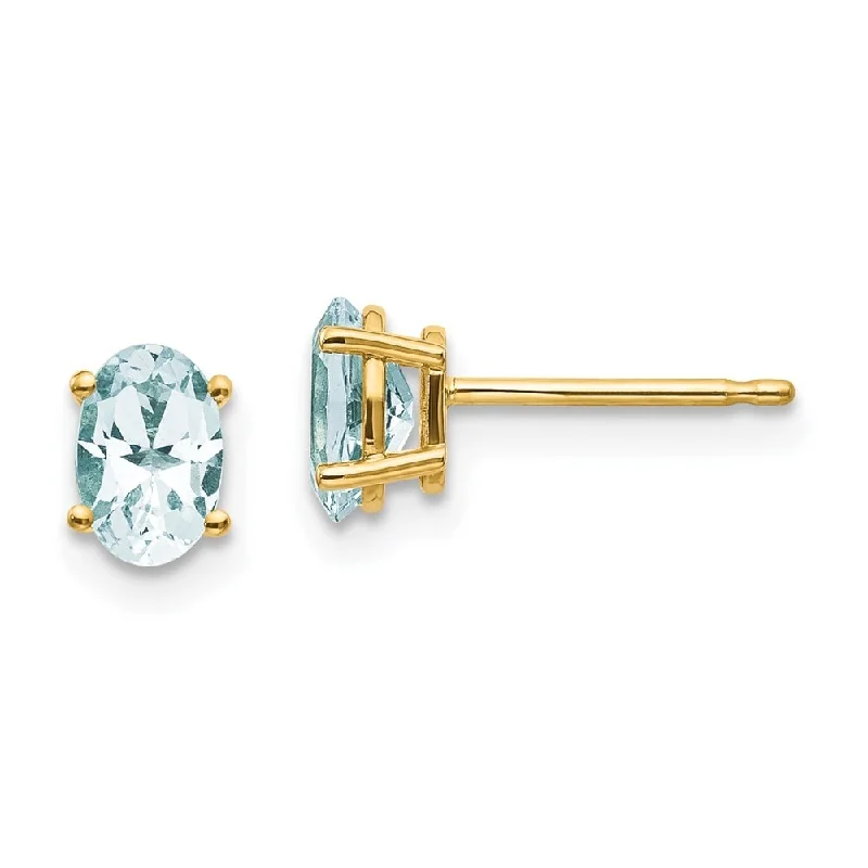 14k Yellow Gold Oval Aquamarine Stud Earrings (L-6 mm, W-4 mm)