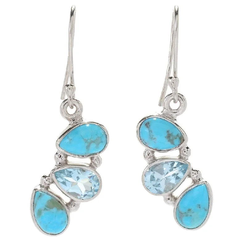 Sterling Silver 1.25" Turquoise & Topaz Drop Earrings