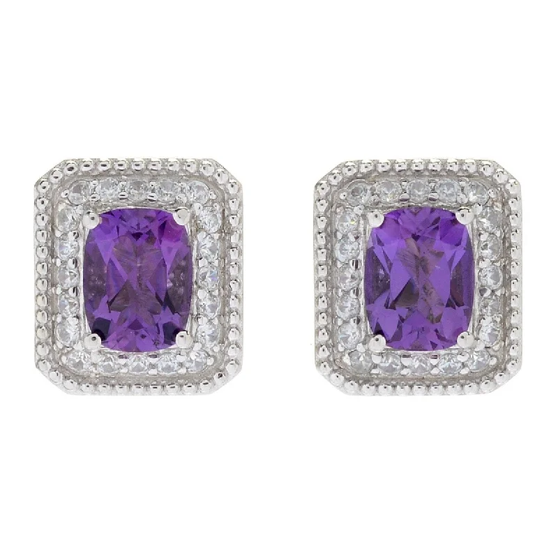 Dallas Prince Designs Sterling Silver 3.34ctw African Amethyst & Gem Halo Stud Earrings