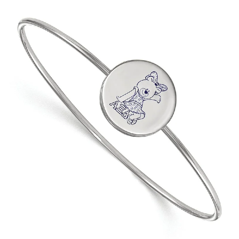 Sterling Silver Alpha Xi Delta Enamel Bear Bangle - 6 in.