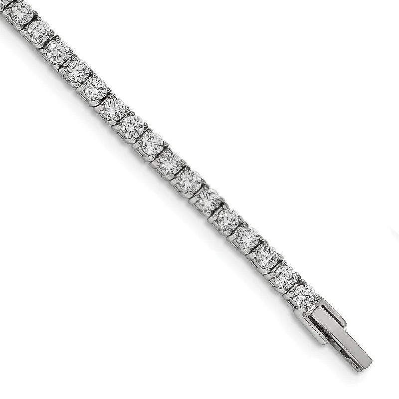 4mm Stainless Steel & CZ Prong Set Tennis Link Bracelet, 7.5 Inch