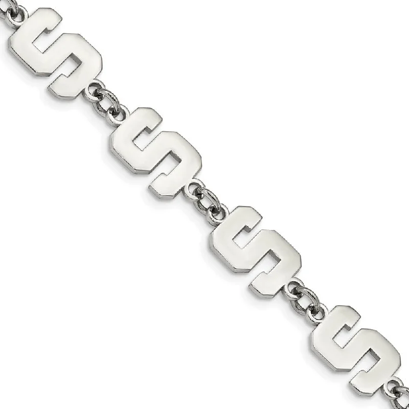 Stainless Steel Michigan State University Adj. Link Bracelet, 8.5 Inch