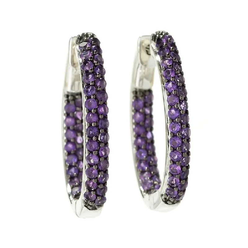 925 Sterling Silver African Amethyst Hoop Earrings