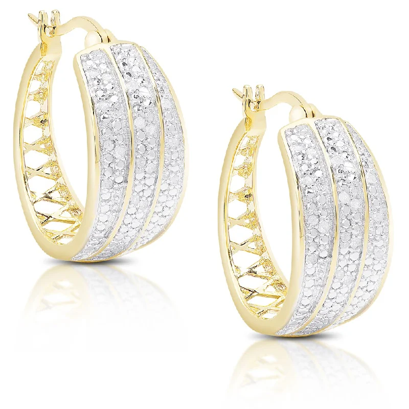 Finesque Gold over Silver or Sterling Silver 1/5 Ct TDW Diamond Hoop Earrings