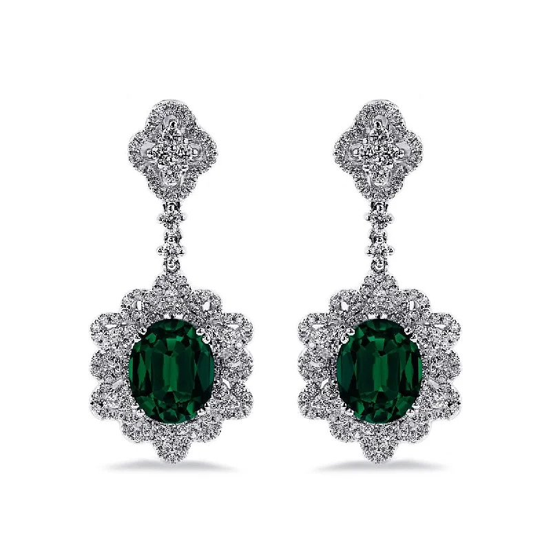 Auriya 4 9/10ct Fancy Oval-cut Emerald Halo Diamond Drop Earrings 1 1/4ctw 18k Gold