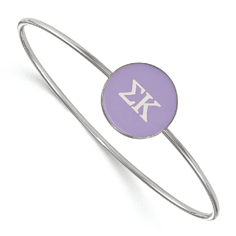 Sterling Silver Sigma Kappa Purple Enamel Greek Letters Bangle - 6 in.