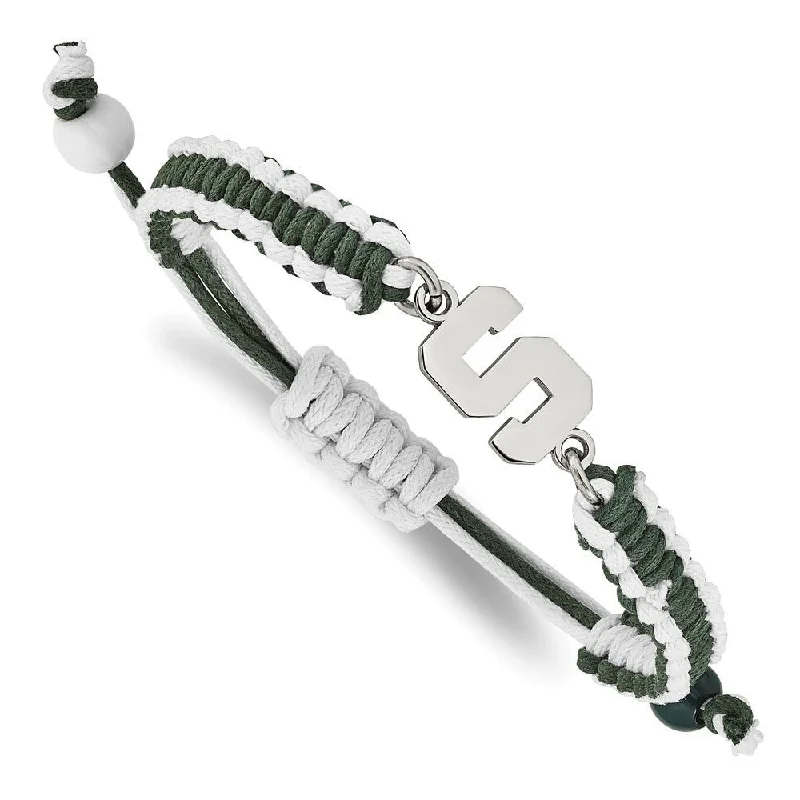 Stainless Steel Michigan State U. Adjustable Cord Bracelet, 9 Inch