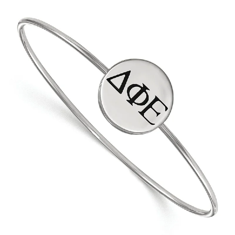 Sterling Silver Delta Phi Epsilon Enamel Black Greek Bangle - 6 in.