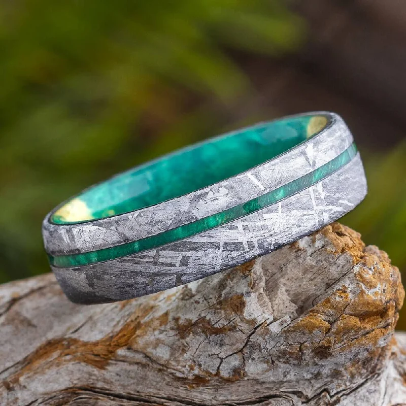 Meteorite & Green Wood Men's Wedding Band