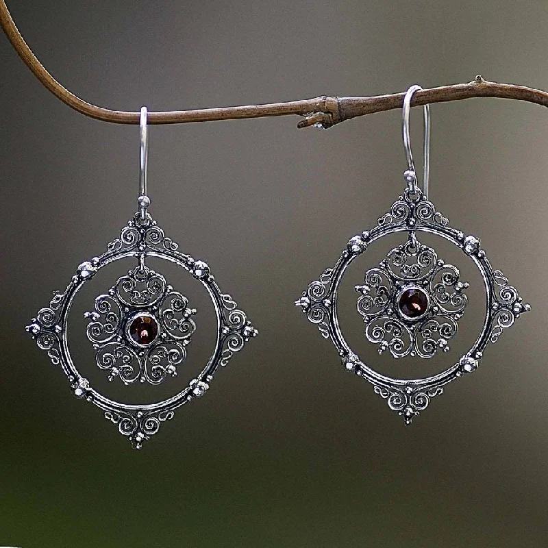 Handcrafted Sterling Silver 'Red Vibrations' Garnet Earrings (Indonesia) - 1.8L*1.3W