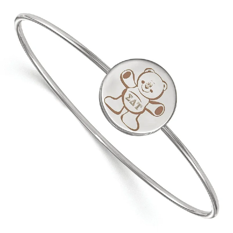 Sterling Silver Sigma Delta Tau Enamel Brown Bear Bangle - 6 in.