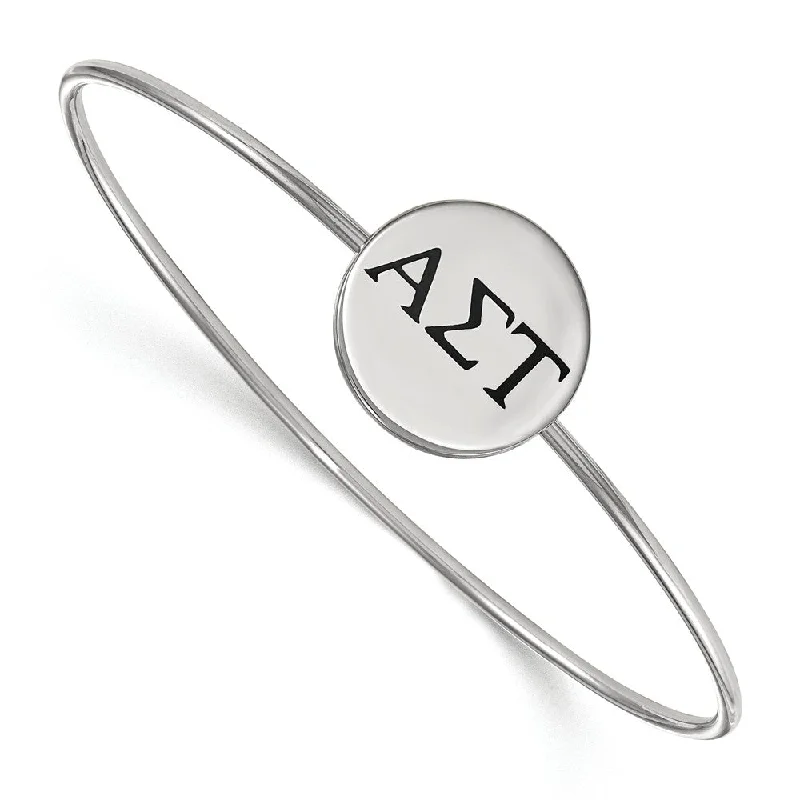 Sterling Silver Alpha Sigma Tau Black Enamel Greek Bangle - 6 in.