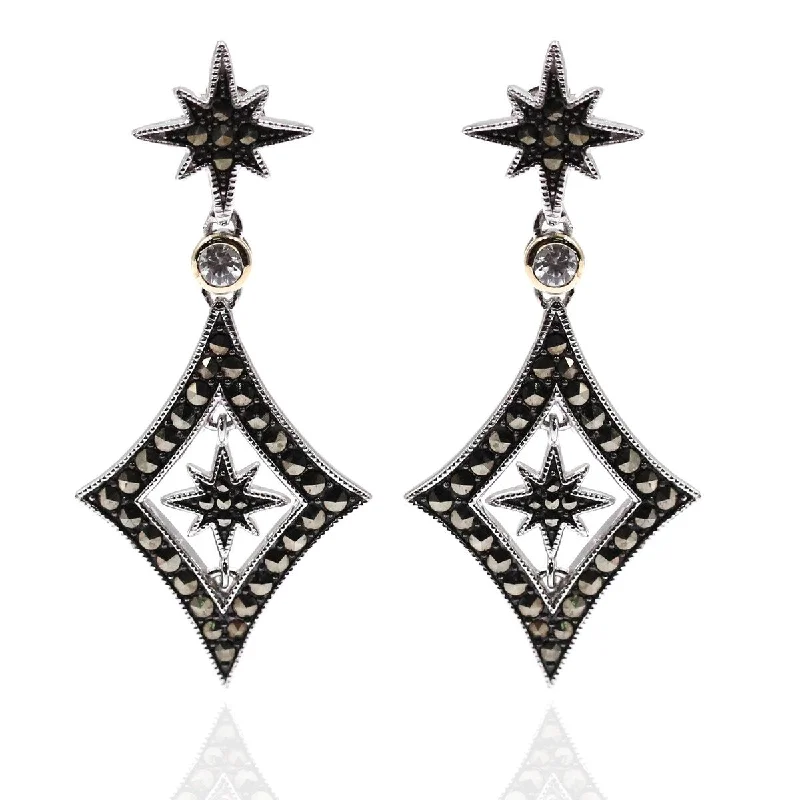 14K Gold & Strling Sillver with Zircon, Marcasite Earrings