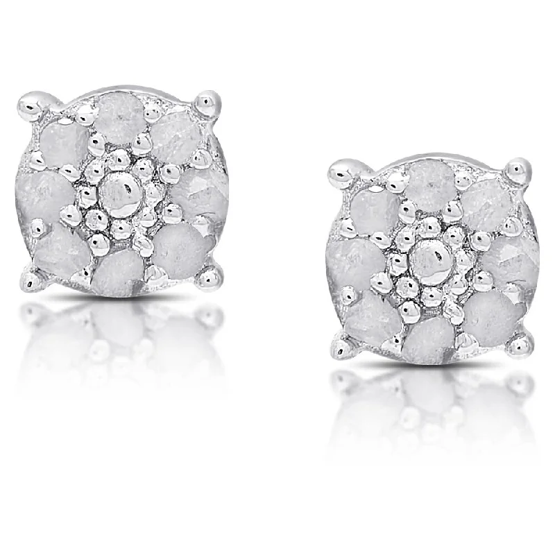 Finesque Sterling Silver Diamond Accent Circle Stud Earrings