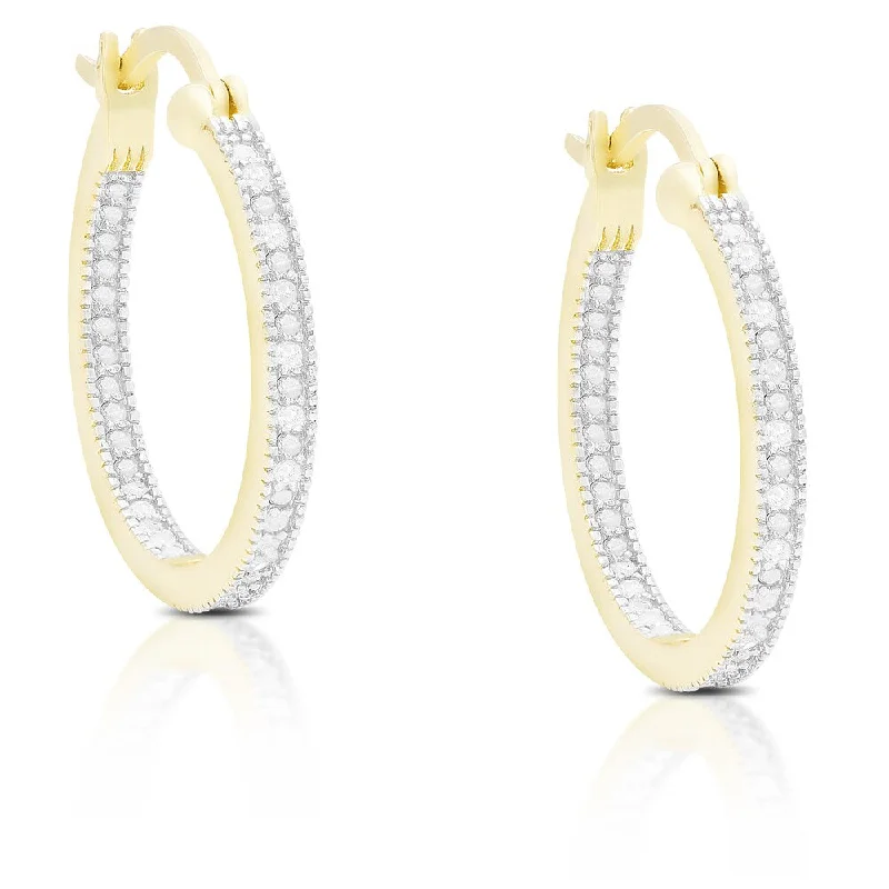 Finesque Sterling Silver or Gold Over Silver 1/10 ct TDW Diamond Hoop Earrings