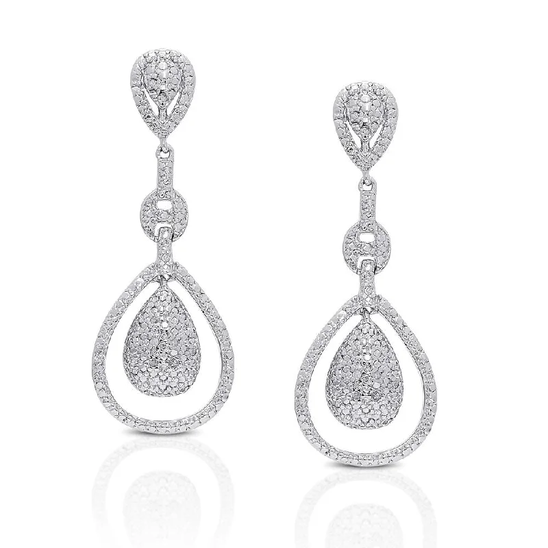 Finesque Silver Overlay Diamond Accent Dangling Teardrop Earrings