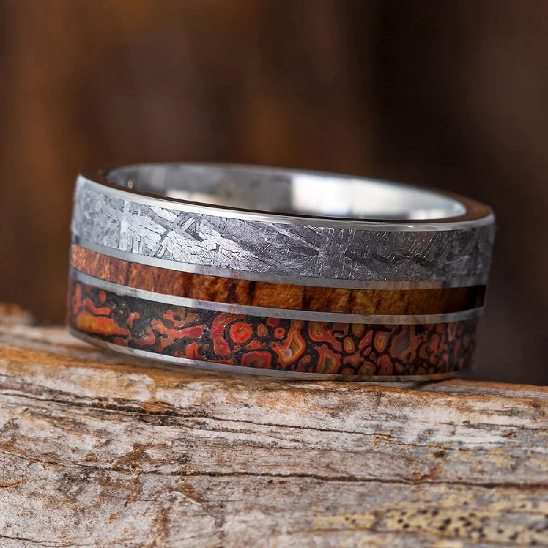 Meteorite Wedding Band With Dinosaur Bone