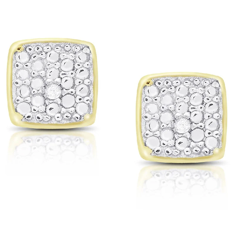 Finesque Sterling Silver or Gold Over Silver Diamond Accent Square Stud Earrings