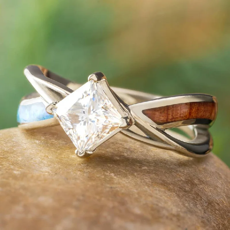 Opal & Wood Engagement Ring With Twist Design