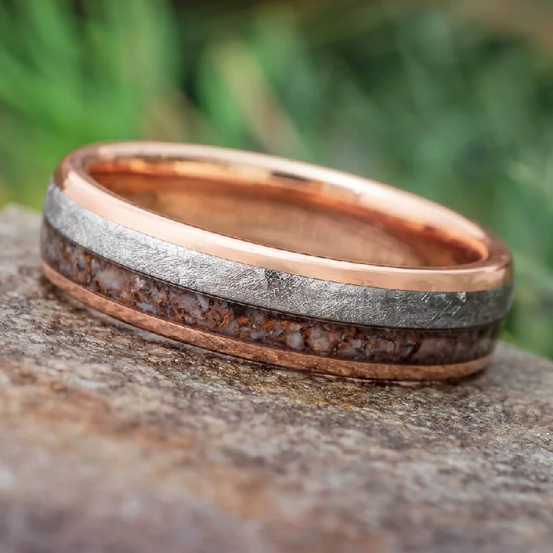 Meteorite & Crushed Dino Bone Wedding Band