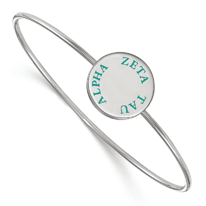 Sterling Silver Zeta Tau Alpha Enamel Teal Letters Bangle - 6 in.