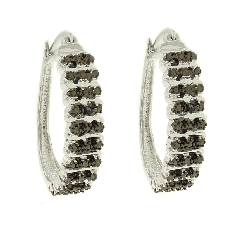 Finesque Silver Overlay Black Diamond Accent 'S' Elongated Hoop Earrings