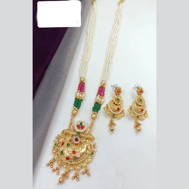 Manisha Jewellery Gold Plated Pota Stone And Pearls Meenakari Long Necklace Set