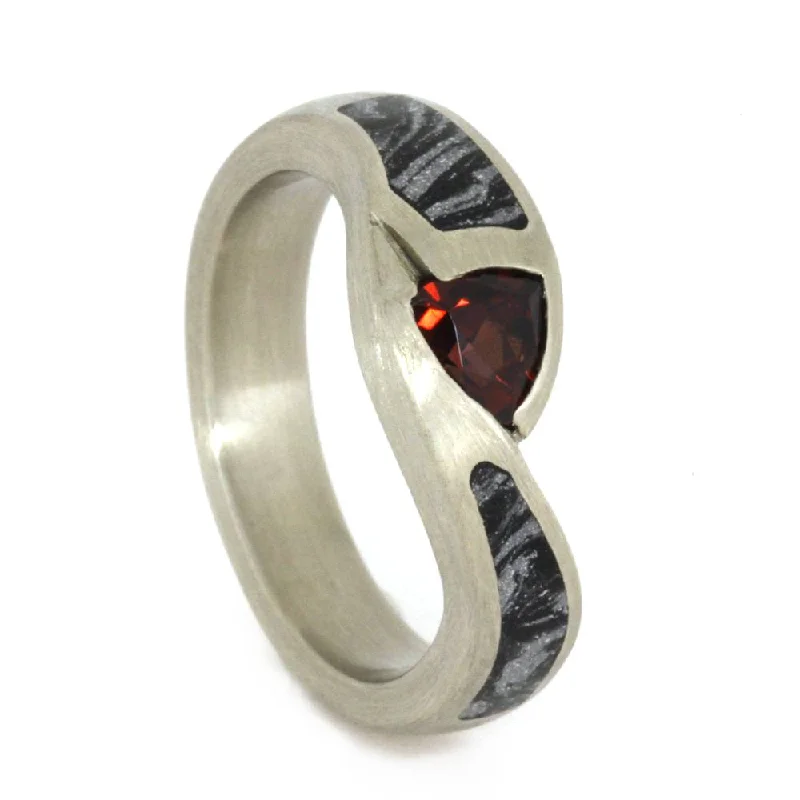 Ruby Engagement Ring with Two Mokume Gane Inlays