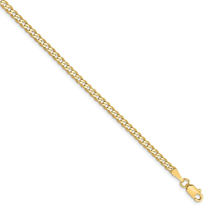 2.25mm 14k Yellow Gold Solid Beveled Curb Chain Bracelet